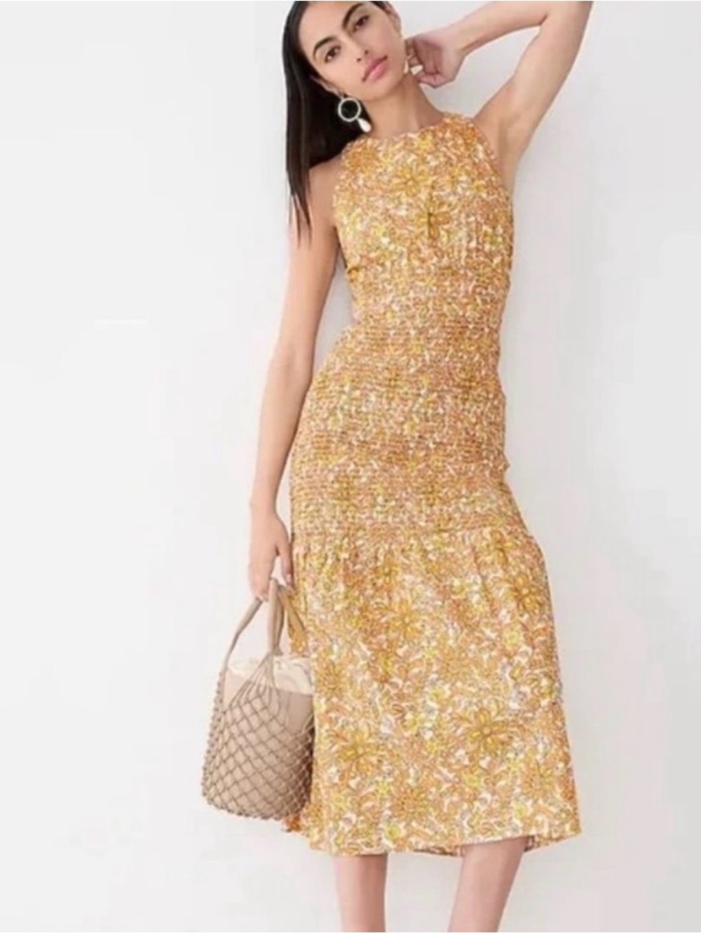 J. Crew Collection Yellow Floral Smocked Maxi Dress 18 NWT